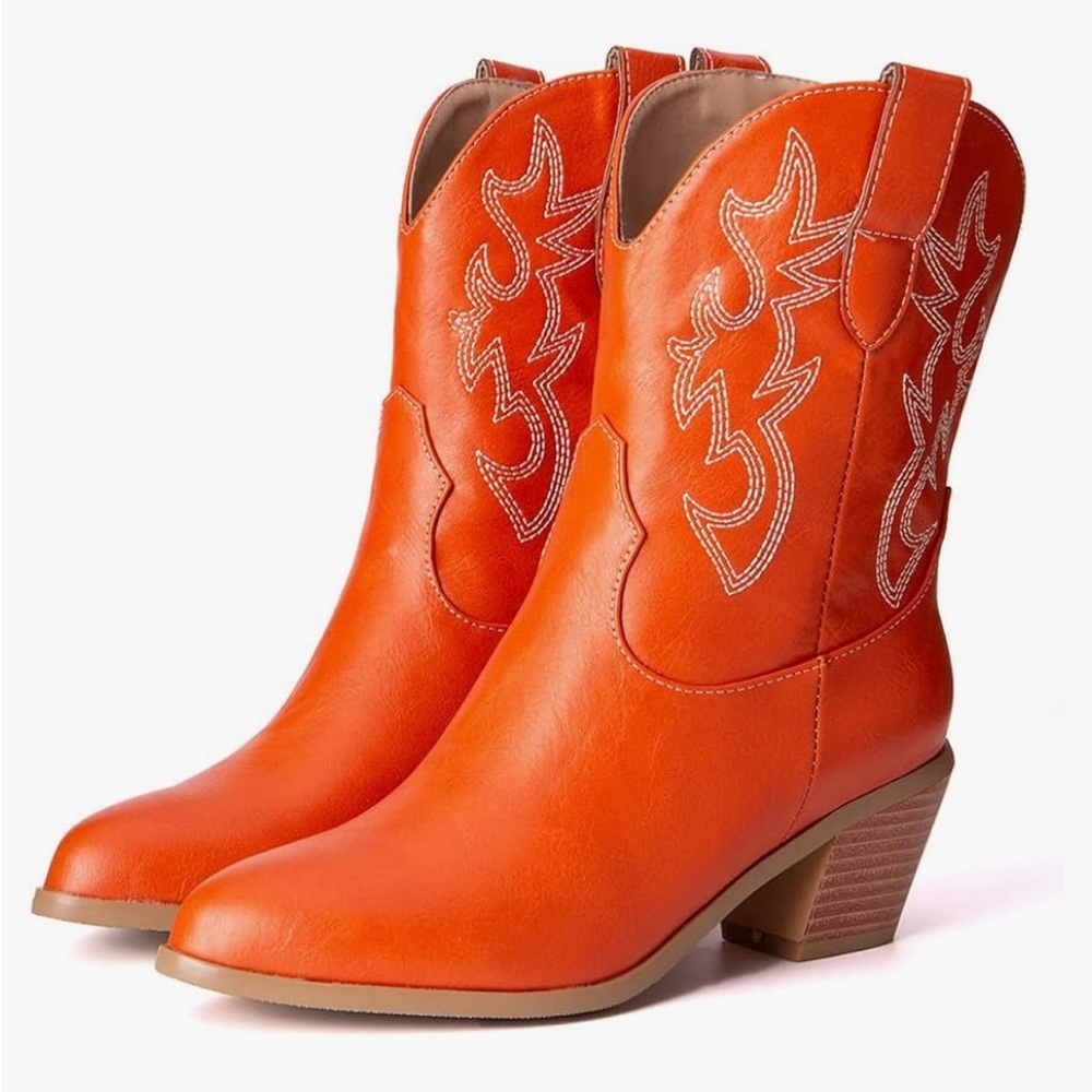 Orange Western Ankle Boots